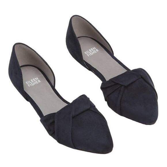 EILEEN FISHER Fuller Suede d'Orsay Flat Black Pointed Toe Leather Shoes 8 EUC - Picture 3 of 13